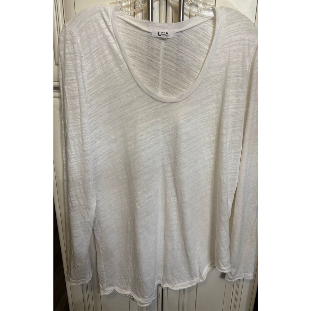 LNA Women's Textured Scoop Neck Long Sleeve T-Shirt White Size Large